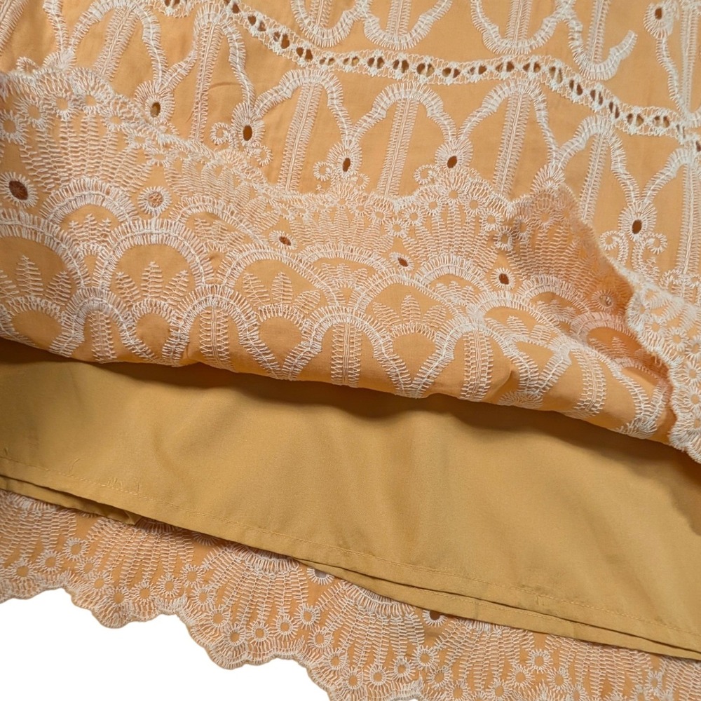 Skies Are Blue Yellow Eyelet Mini Skirt Scalloped Hem Peasant Lined Size 1X - Picture 4 of 9